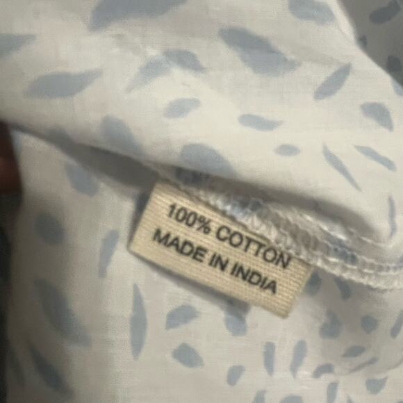 INDIA AMORY Julia SZ L White Blue Short Sleeve Shirt Dress Blue Print Flowy - Picture 8 of 8